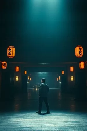最后一班渡轮竖版海报，夜雾中的渡轮与码头灯